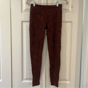 Prana Dark Burgundy Red Floral Patterned Athletic Leggings XS